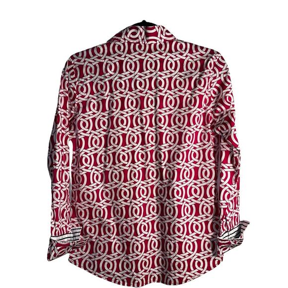 Tizzie Women’s Button Down Shirt Pink White Geometric Print Stretch Size Small - Picture 4 of 6